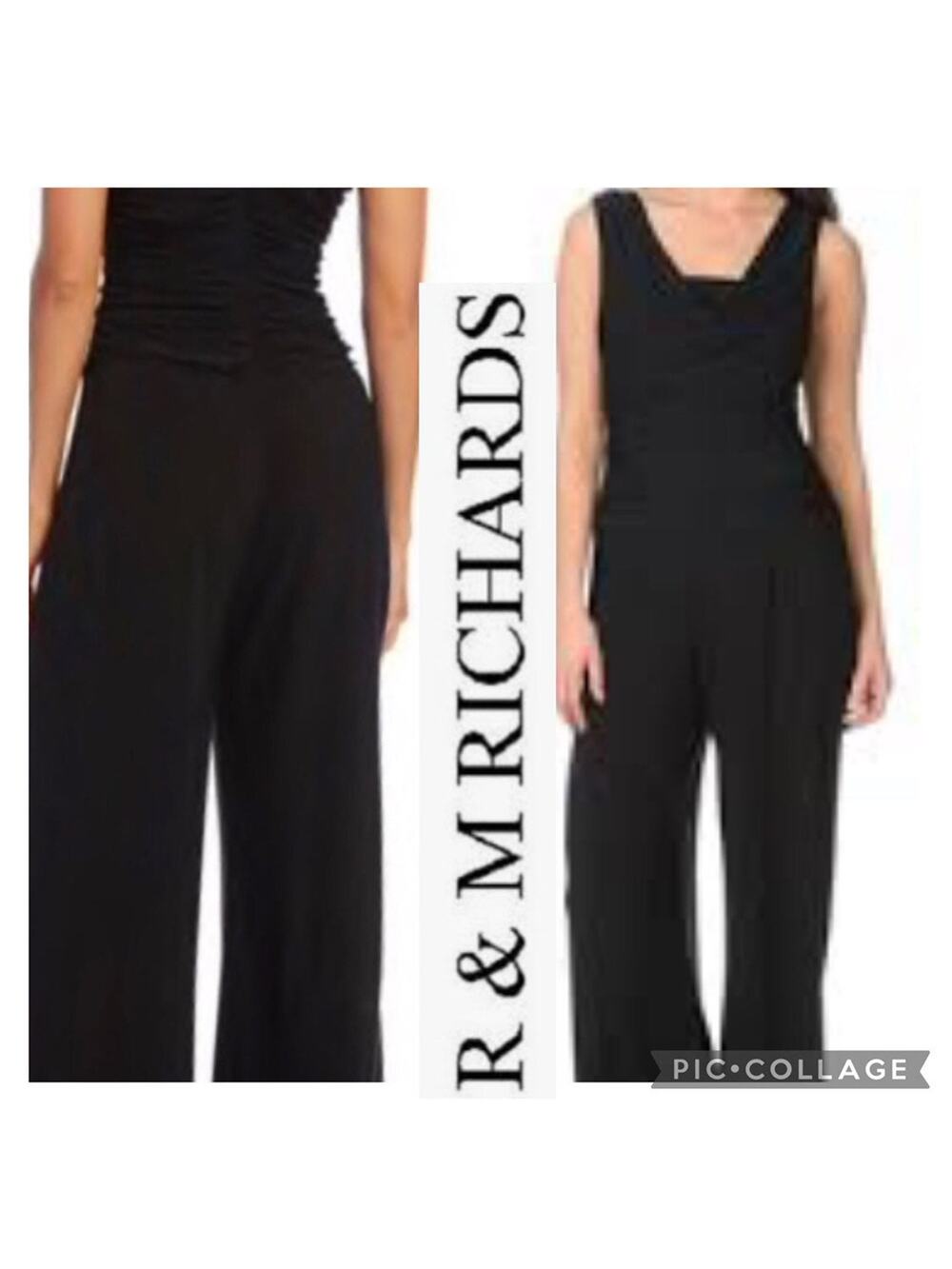 R&M Richards Dressy Cowl neck sleeveless wide legged jumpsuit in black size 6